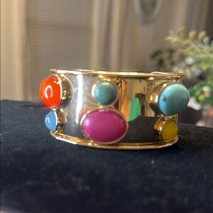Colorful Gemstone Gold Cuff Bracelet